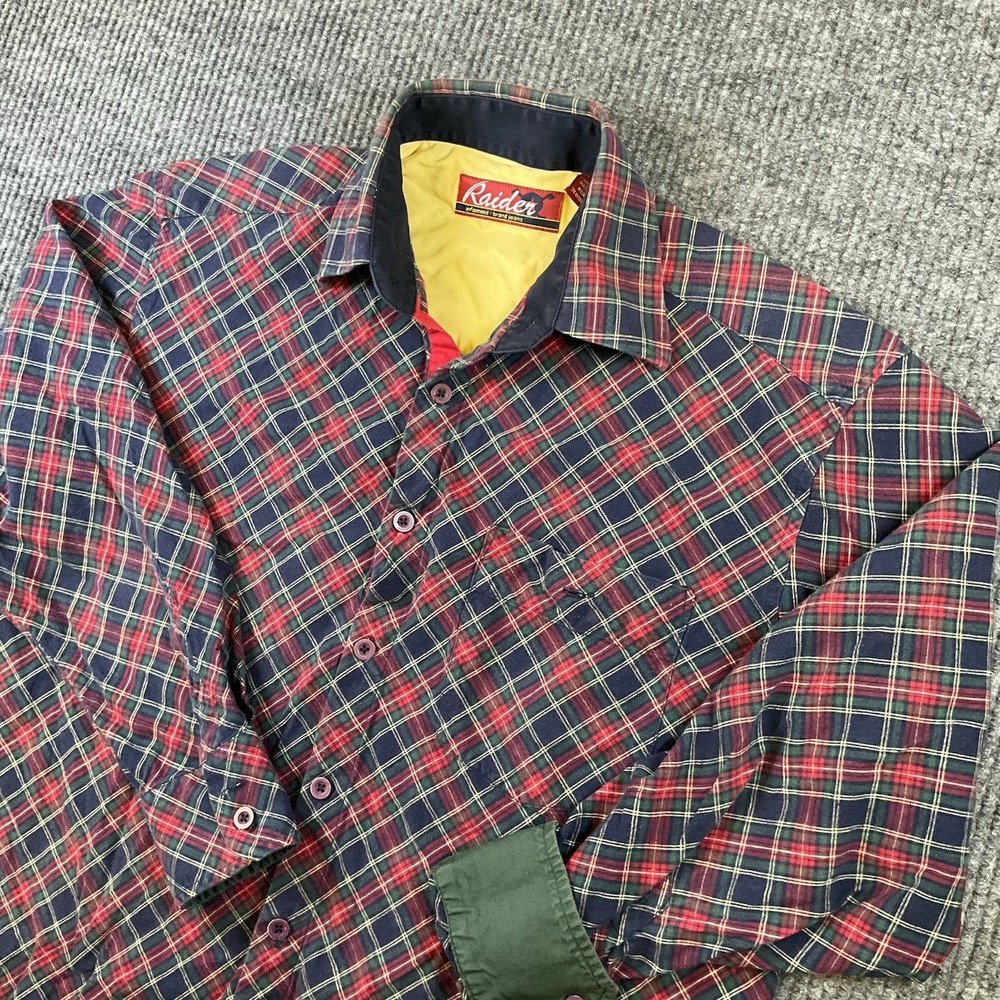 RAIDER JEAN CO Shirt Medium Button Down Long Sleeve‎ Flip Cuff Red Plaid